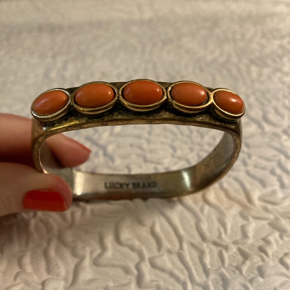 Lucky Brand Faux Coral Antique Brass Square Bracelet